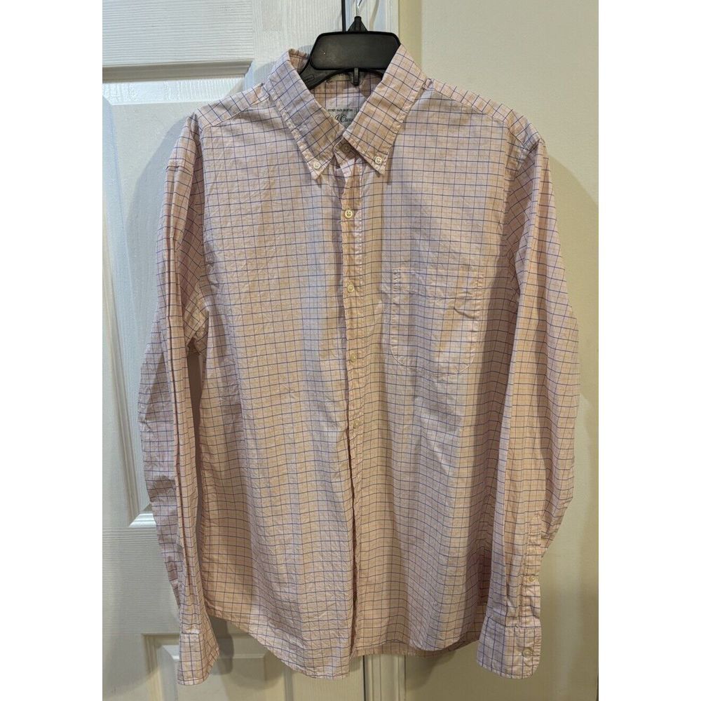 J Crew Long Sleeve Shirt Men's Sz L Slim Fit Secret Wash Shirting Pink Plaid